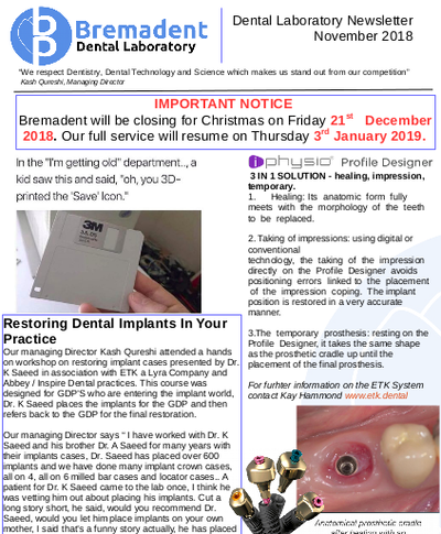 November 2018 - Dental Laboratory Newsletter